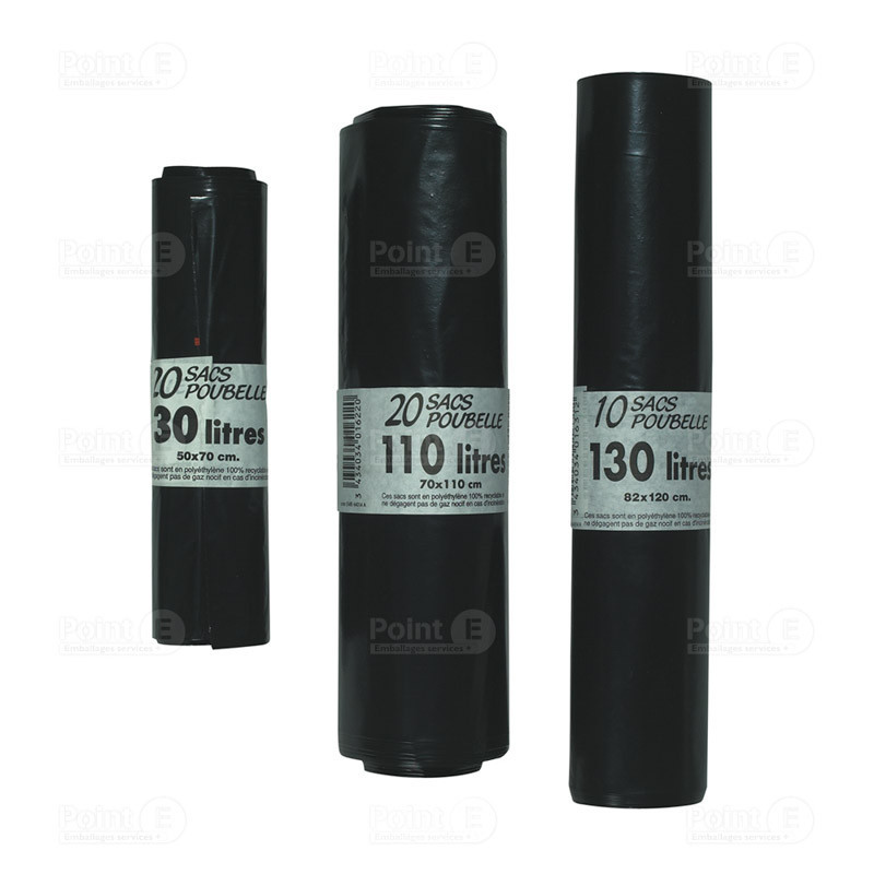 SAC POUBELLE 130L EXTRA NOIR 65 MICRONS COLIS 100